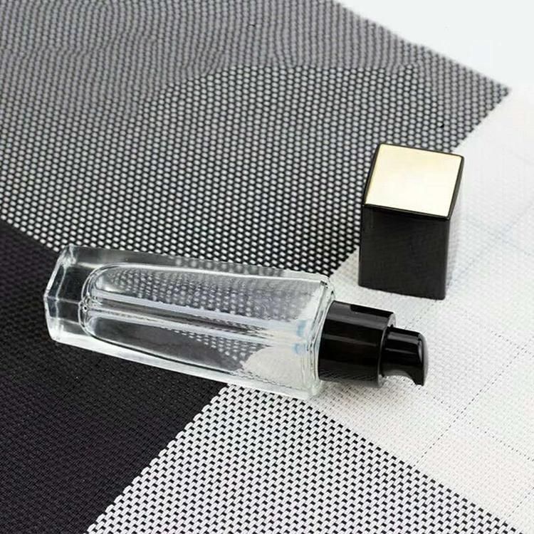 Luxury 30-40ml Clear Frosted Glass Pump Bottle for Liquid Foundation Glass Lotion Bottle with ABS Pump