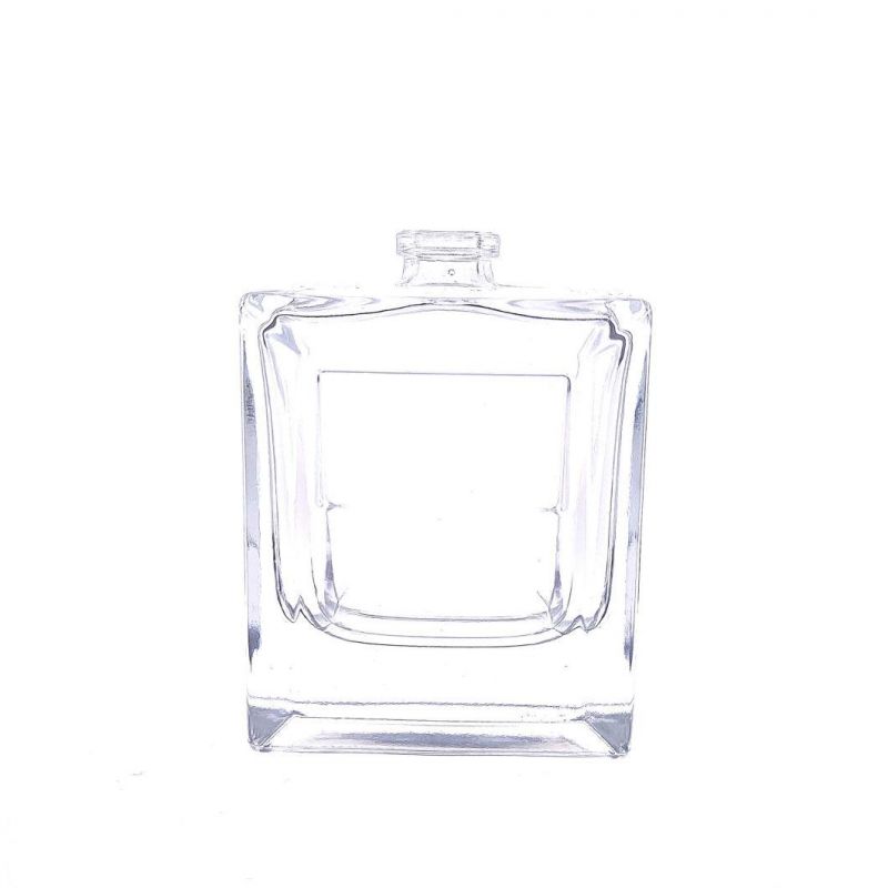 Custom Metal Label Glass Perfume Bottle 50ml Square Clear Spray Bottle