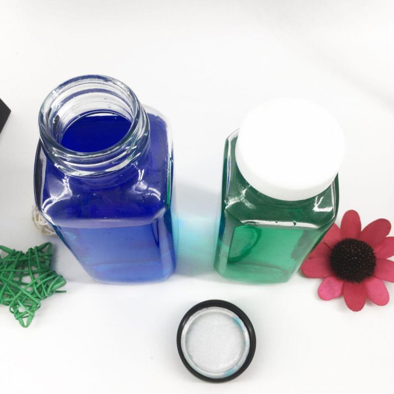 60ml 250ml 350ml 500ml Square Shaped Glass Milk Coffee Bottle with Plastic and Metal Caps