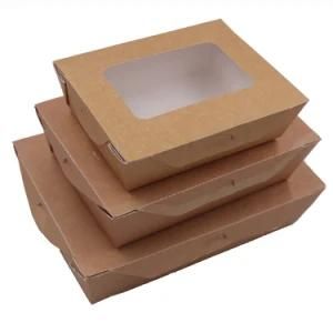 Container Take out Kraft Paper Food Box Takeaway Food with Window for Food