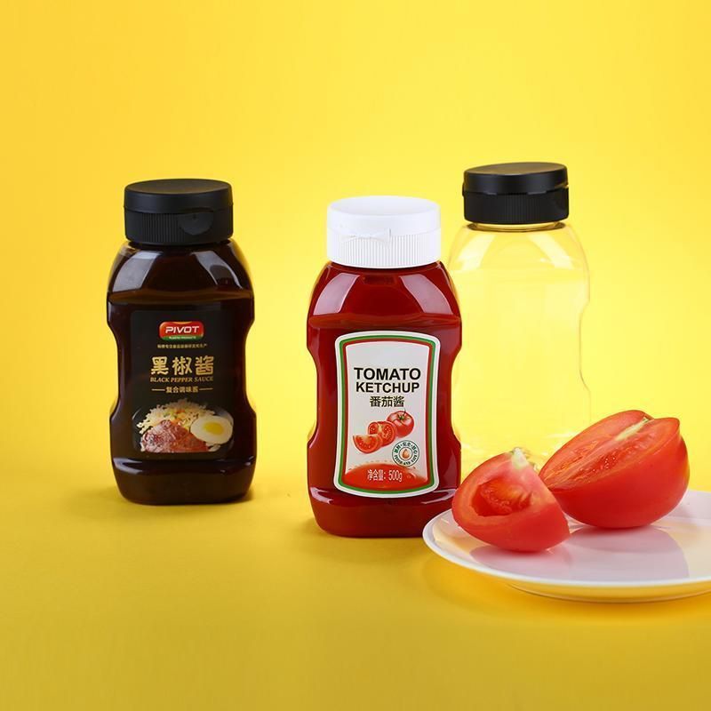 360ml12oz Pet Squeeze Ketchup BBQ Chili Sauce Plastic Food Grade Bottle Screw Flip Lid with Silicone Fossil Seal