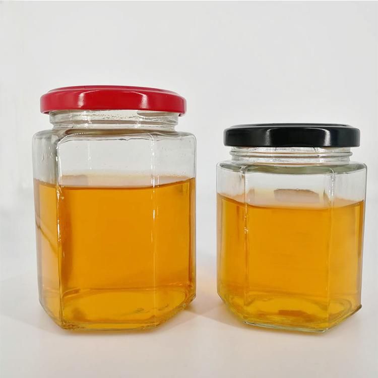 Hexagonal Wide Mouth Honey Glass Jars 9 Oz with Metal Lids