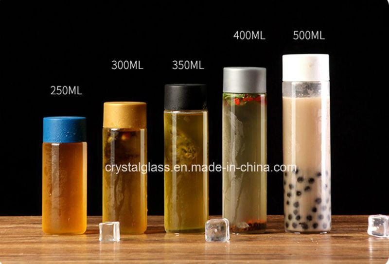 500ml Cylindrical Glass Water Drinking Bottle with Plastic Cap Voss Style