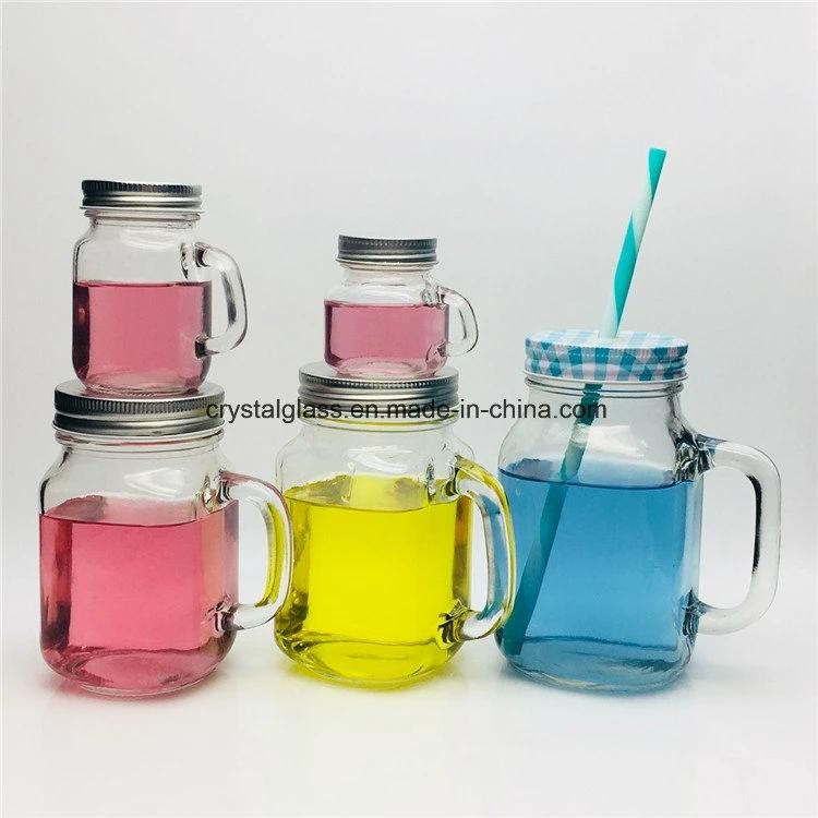 High Quality Blue Glass Mason Jar Storage Handle Jar