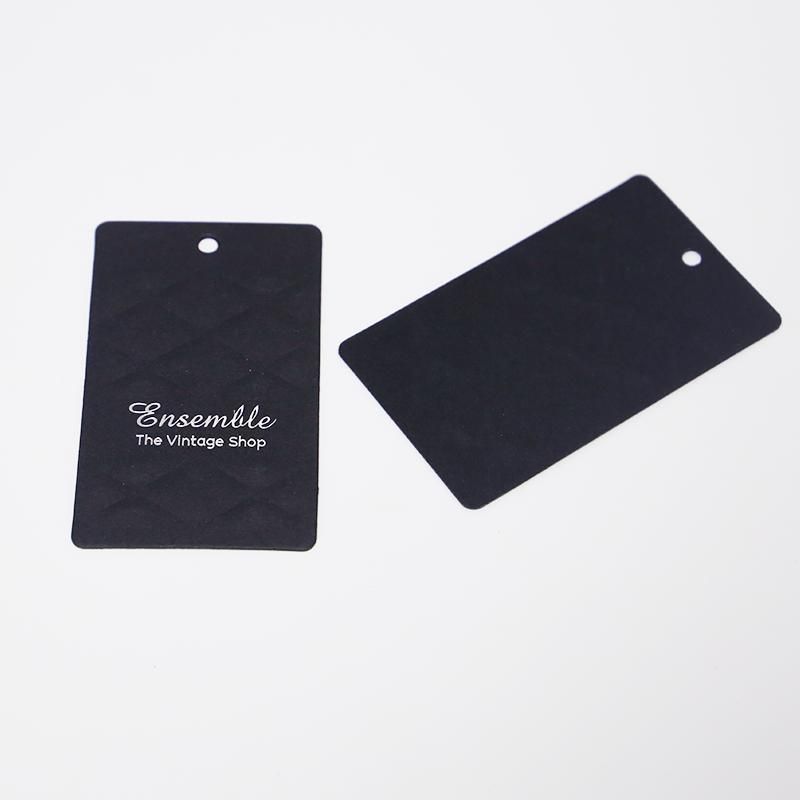 Rhombus Diamond Embossed Black Paper Custom Hang Tag