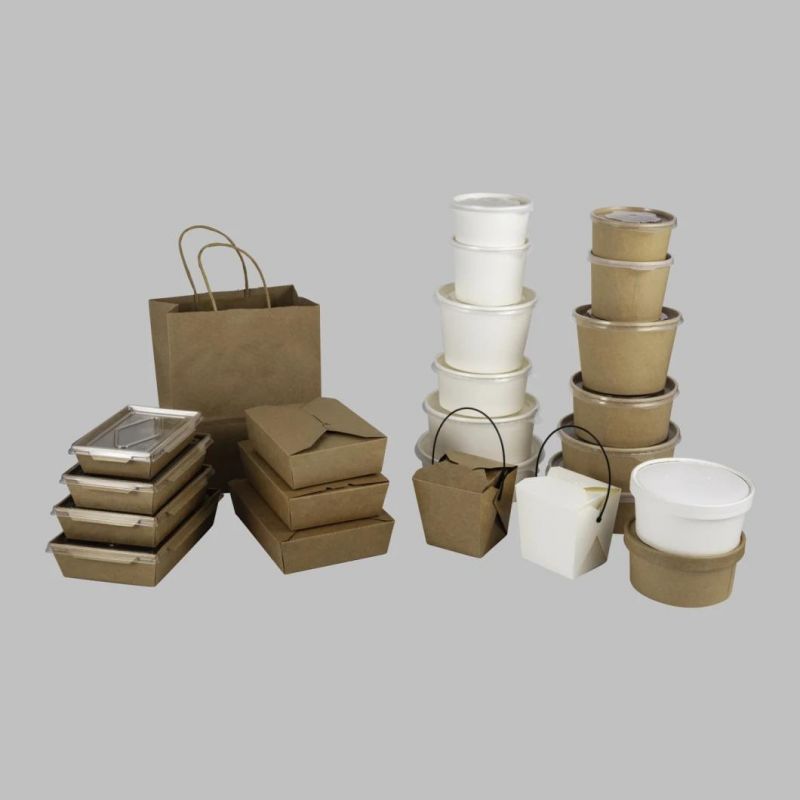 Wholesale White Brown Color Oilproof Salad Box Customized Environmentally Friendly Kraft Pulp Paper Meal Box Pasta Box Rice Meal Container