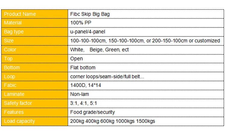 1500kg Big Construction Waste Bag Recycling FIBC Garbage Dumpster PP Fabric Skip Bag