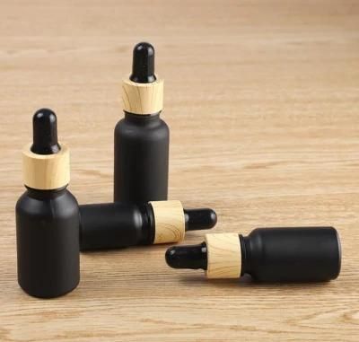 10ml 15ml 20ml 30ml 50ml 100ml Matte Black Cosmetic Glass Dropper Bottle with Bamboo Lid