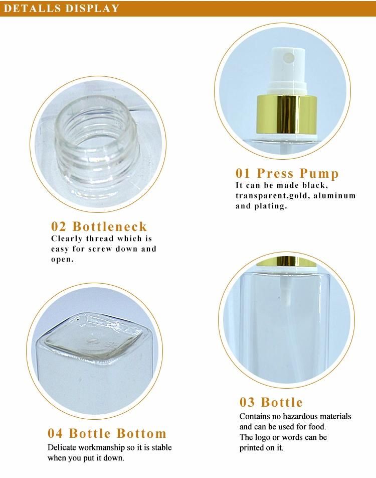 Clear Square Pump Mist Recycled Spray Bottles for Cosmetic Ssh-3145