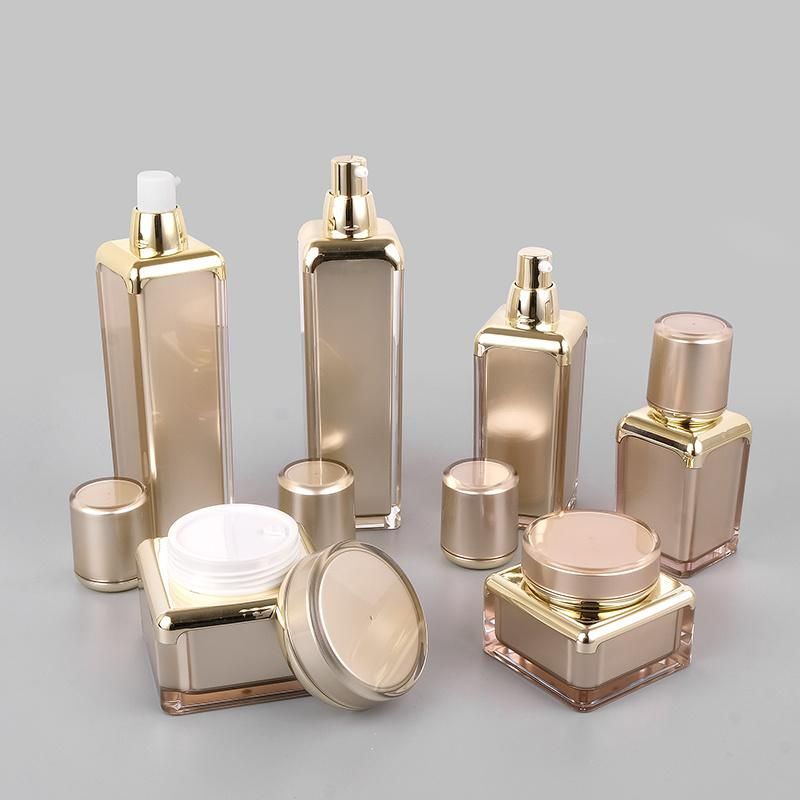 in Stock Fancy Gold Skin Care Square Plastic Acrylic Cosmetic Packaging Cream Jars with Lids