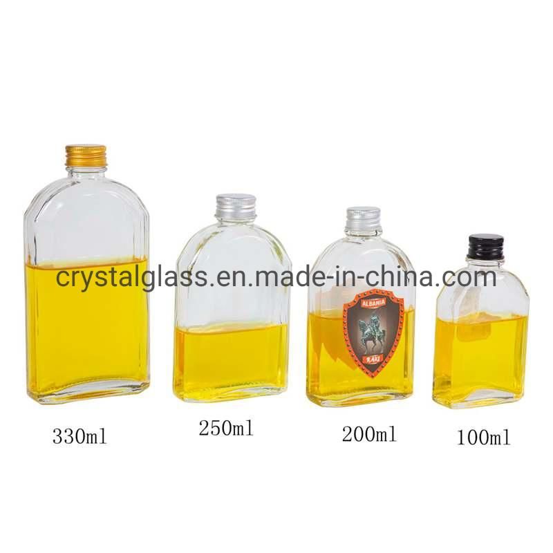 Flat Flask Glass Wine Liquor Bottle with Screw Lid 50ml 100ml 200ml 250ml 350ml 500ml