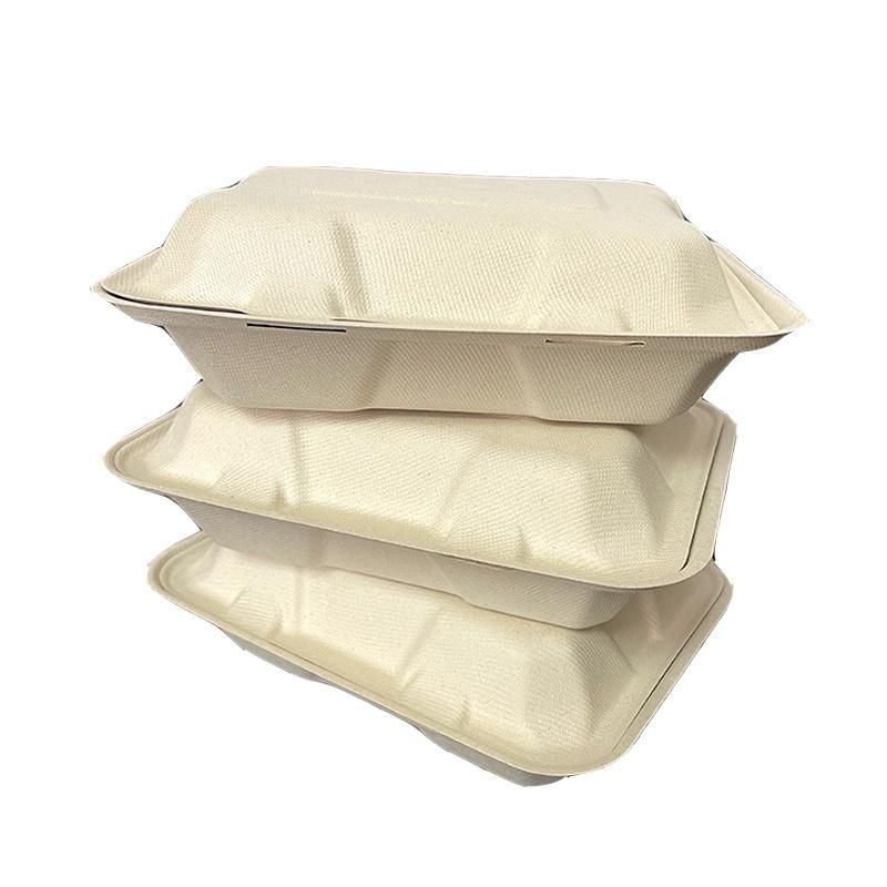 One Time Biodegradable Food Container Paper Lunch Box Burger Compostable Takeaway Sugarcane Disposable Food Packaging