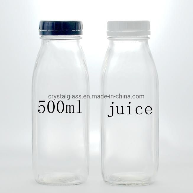 180ml 250ml 350ml 500ml Square Glass Juice Bottle with Plastic or Aluminum Lid