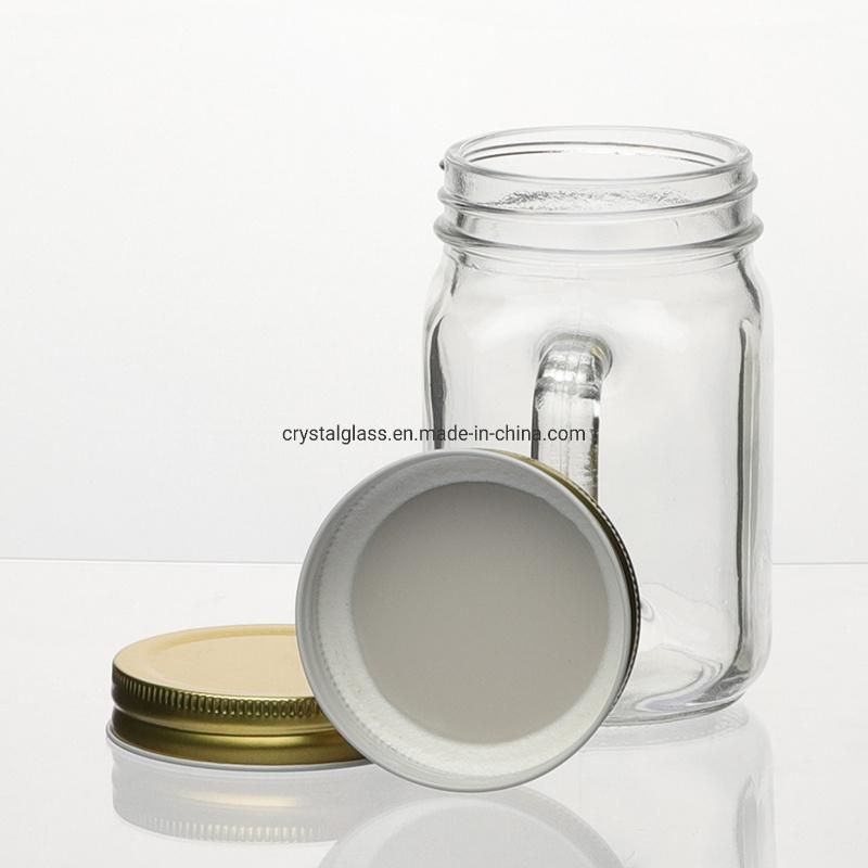 Customized Blue Glass Mason Jar with Handle 500ml 16oz