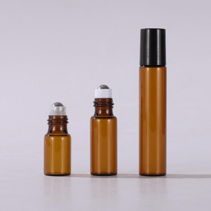 3ml 5ml 10ml Amber Glass Roll-on Bottle Essential Oil Bottles with Stainless Steel Roller Ball and Black Plastic Cap