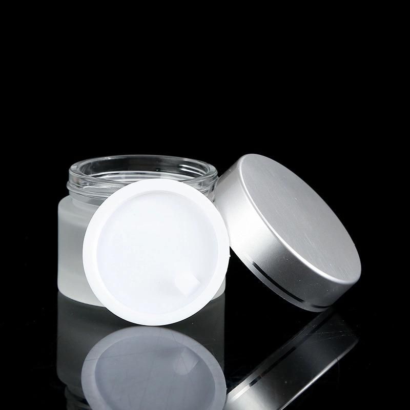 CT-69 Frosted Wholesale Luxury Empty OEM Glass Cosmetic Cream Jar and Bottle Packaging with Silver White Wooden and Black Caps