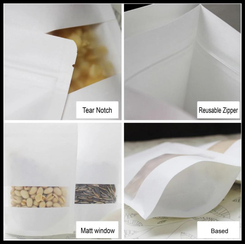 White Kraft Paper Stand-up Pouches with Matt Window