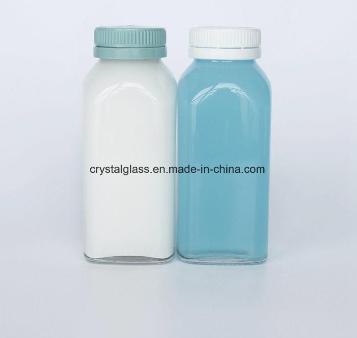 Wholesale Customized Logo Printing 500ml 300ml Empty French Square Glass Juice Milk Bottle