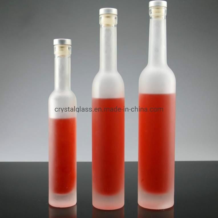 Frosted Glass Wine Bottle Long Neck Glass Whisky Bottle 200/375/500ml High Quality with Rubber