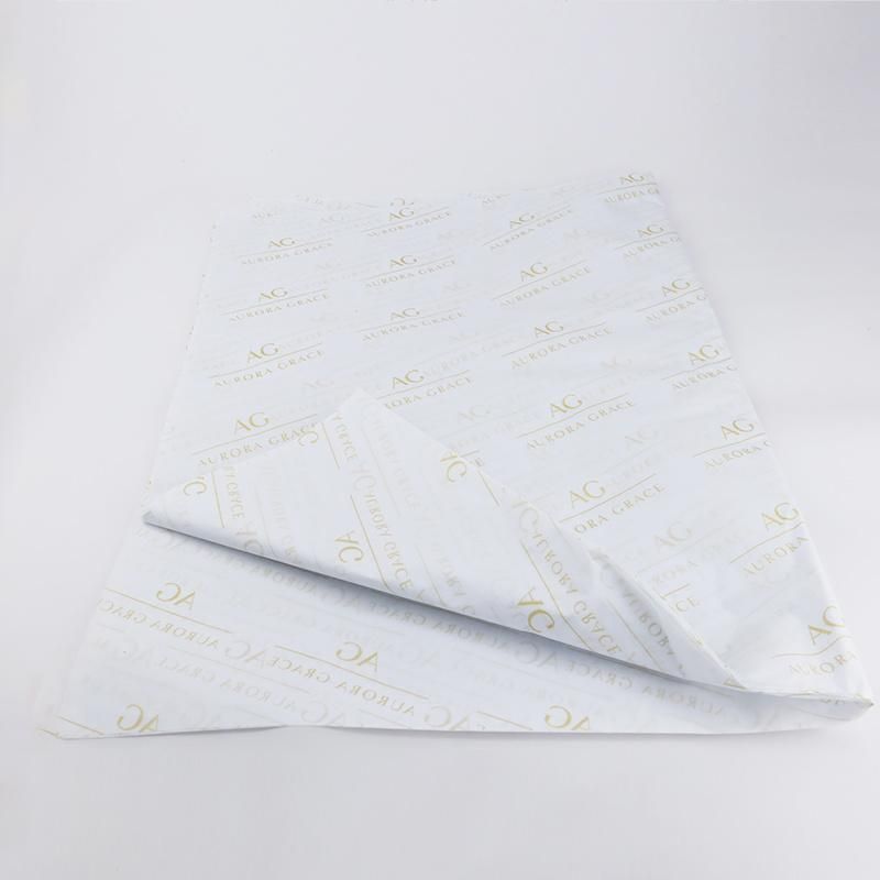 Gold Color Printed Logo White Tissue Wrapping Paper