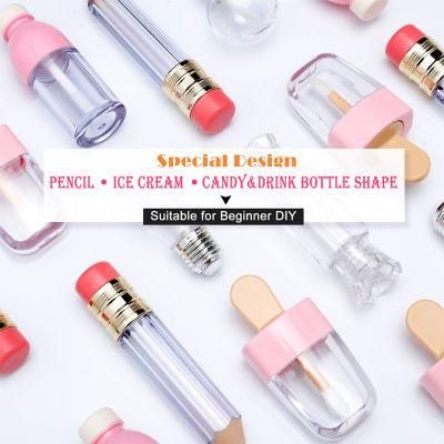 5ml Mini Small Pencil Shaped Empty Luxury Lip Gloss Container Tube with Wand Brush