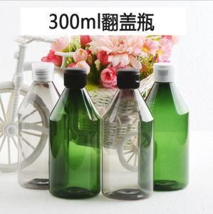 300ml Pet Plastic Sloping Shoulder Green Black Color Cosmetic Lotion Shampoo Flip Cap Bottle