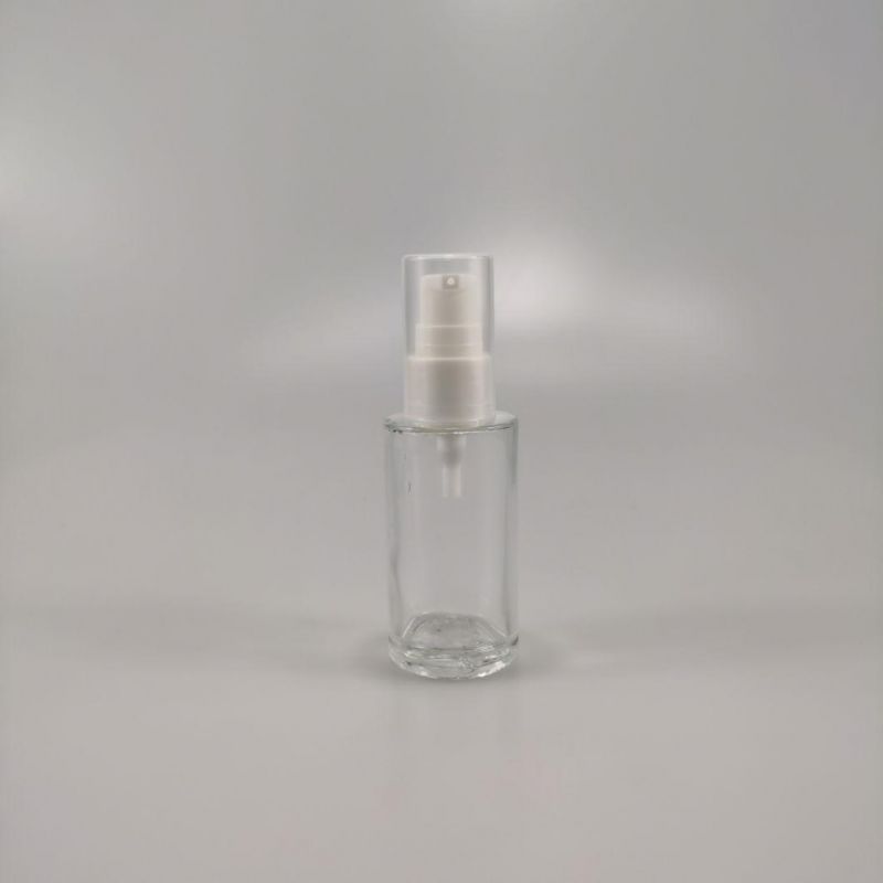 Wholesale 30ml 40ml 50ml 80ml 100ml 120ml Cylinder Clear Empty Serum Lotion Foundation Glass Bottle with Pump