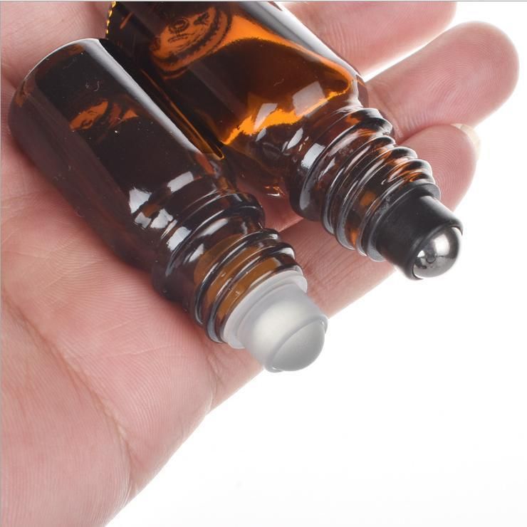 5ml-100ml 18mm Neck Finish Amber Essential Oil Roll on Glass Bottle with Plastic Cap Cosmetic Packaging Bottle