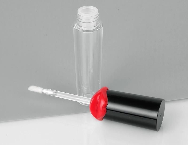 Chic 5ml Black Top with Red Lip Transparent Tubes Clear Plastic Packaging Custom Top Lip Gloss Tubes