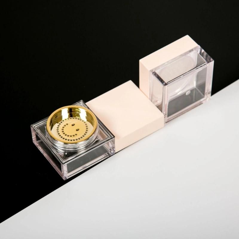 Square Luxury Empty Loose Powder Case Plastic Container with Mirror for Cosmetic Packaging