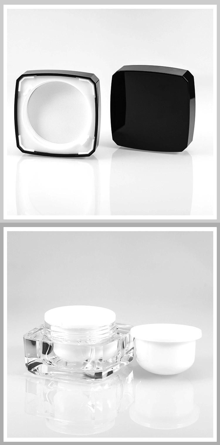 20g Square Clear Acrylic Cream Jar with Black Lid