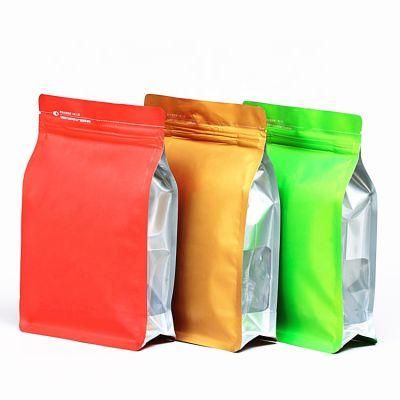 Custom Printed Flat Bottom Zip Lock Coffee Plastic Packaging Bags with Valve 8oz 12oz 16oz 1lb