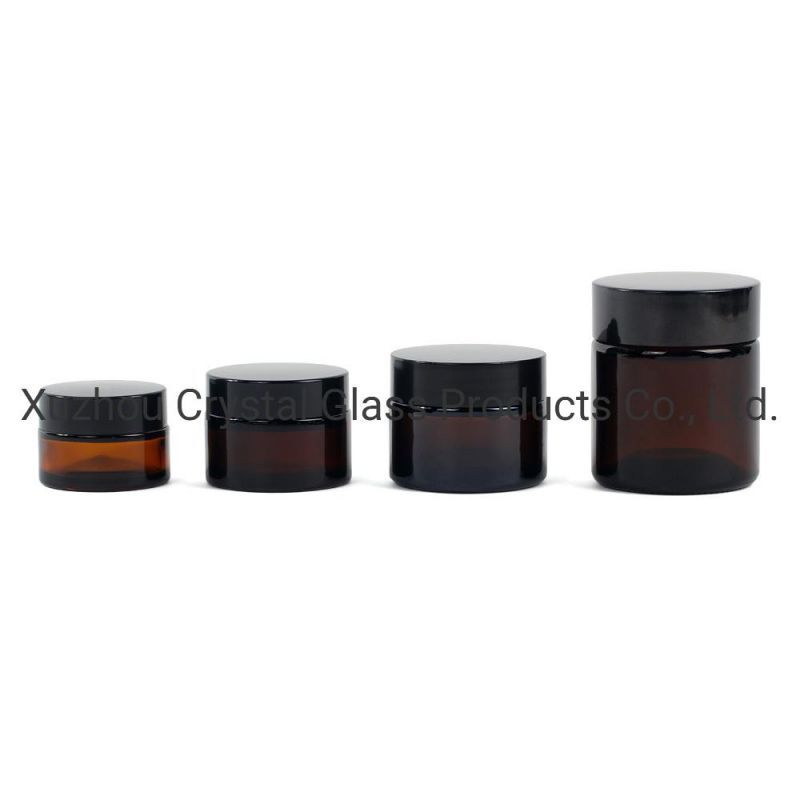 Custom 50g Matte Black Glass Cosmetic Jars Facial Cream Packaging Jar with Dood Grain Lids