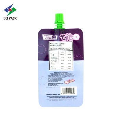 Dq Pack Custom Printed Reusable Water Squeeze Bag Top Spout Pouch Liquid Packages Stand up Pouch with Spout Grape Juice Packing Spout Pouch