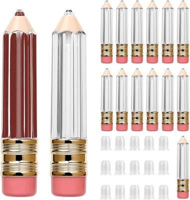 Custom 5ml Empty Transparent Cute Pencil Shape Balm Cosmetic Packaging Lip Gloss Container Tube with Brush Wand