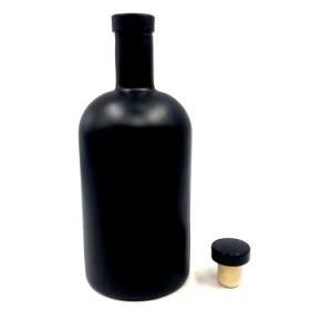 Cork Stopper Frost Matt Black Glass Vodka Whiskey Bottles 75cl Gin Rum Glass Liquor Bottles Wholesale