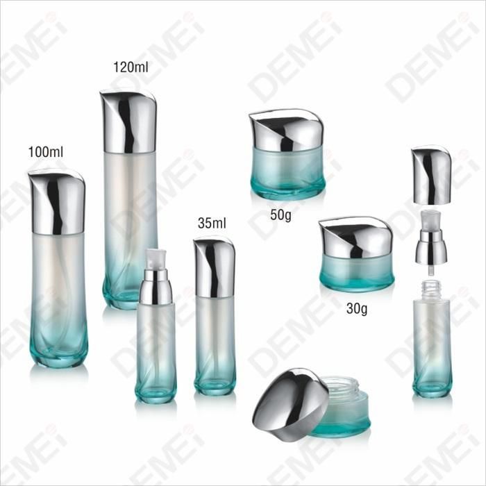 Demei 40/100/120ml 30/50g Cosmetic Skin Care Packaging Special Toner Lotion Glass Bottle and Cream Jar Series with Special Silver Cap