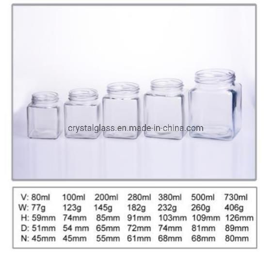 Square Shape Glass Honey Food Storage Jar with Tin Cover 100g