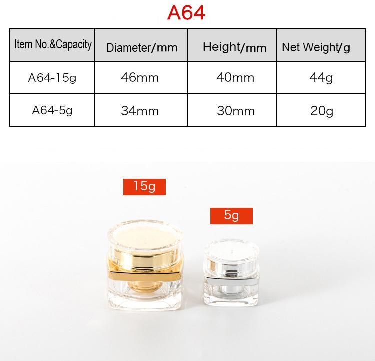 5g 10g 15g Square Acrylic Plastic Cream Jar with Screw Lid