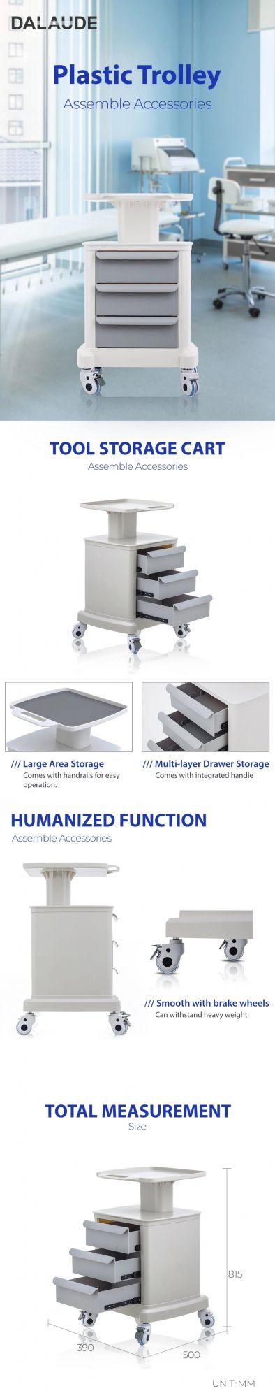 Dalaude Dental 3 Drawers Trolley