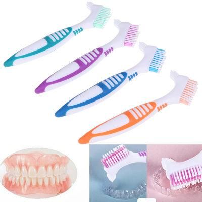 Double Sided Head Hard Nylon Bristle Tooth Brush Denture Cleaning Brush