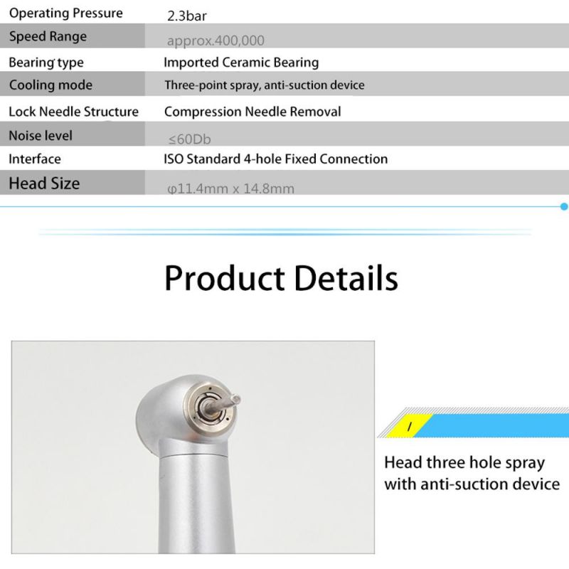 Three Water Spray & Anti-Backdraft High Speed Handpiece with Imported Bearing