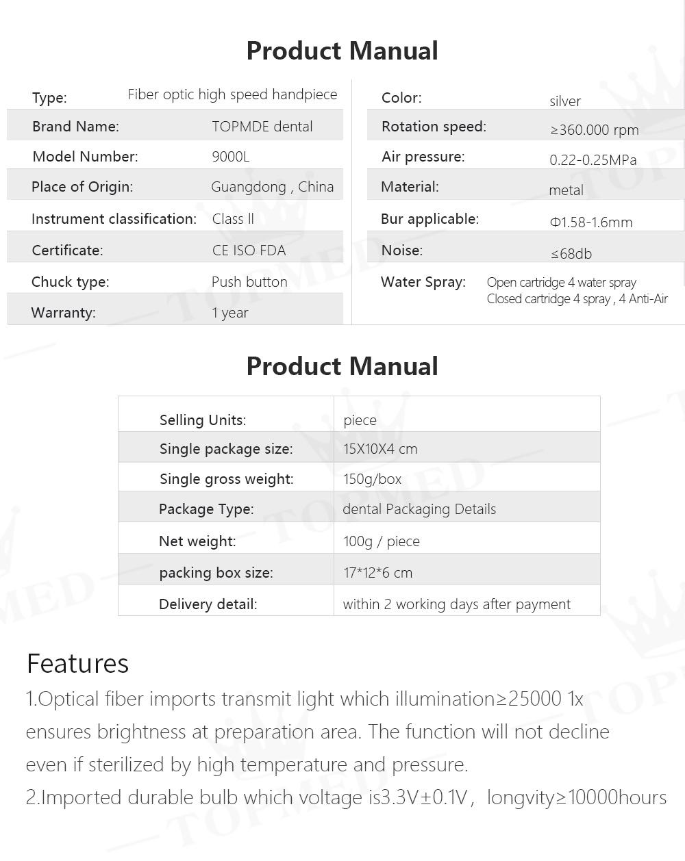 Medical Equipment Dental Instrument High Speed Fiber Optic Handpiece