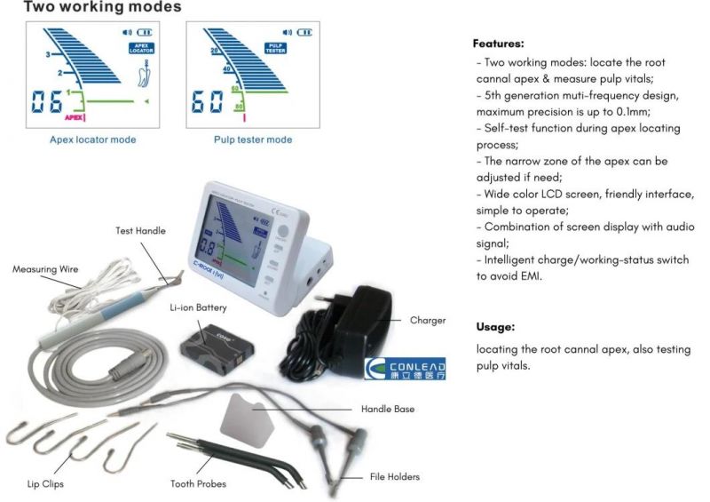 professional Dental Root Apex Locators (Includes 2 File Holders, 2 Tooth Probes, 2 Lip Clips, 1 Measuring Wire, 1 Test Handle, etc)