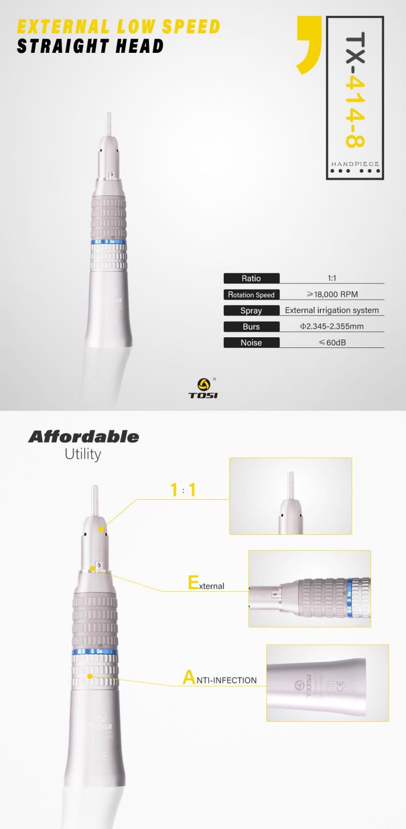 Straight Contra Angle Air Motor Dental Low Speed Handpiece External Low Speed Straight Head