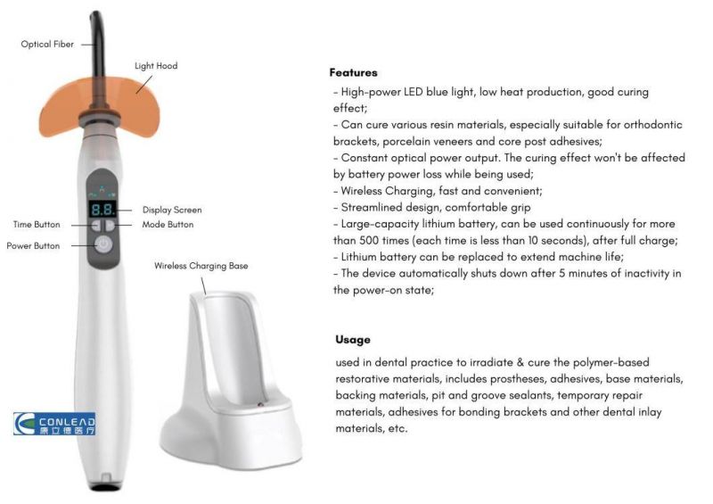 Dental Wireless LED Orthodontics Curing Light Model 2500MW/Cm2