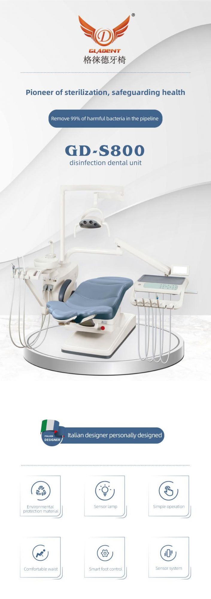 Gladent Blue Tech Dental Unit with LED Sensor Light