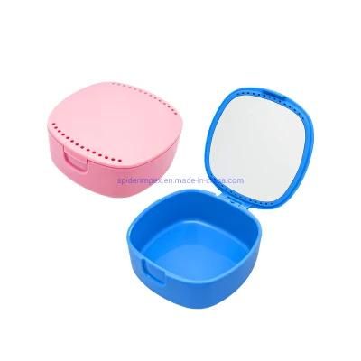 Square Shape Compact Plastic Orthodontic Denture Retainer Braces Storage Box with Mirror and Vent Holes