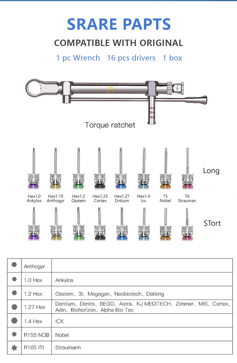 Dental Equipment Universal Torque Wrench Ratchet Kit and Screw Drivers Prosthetic Kit