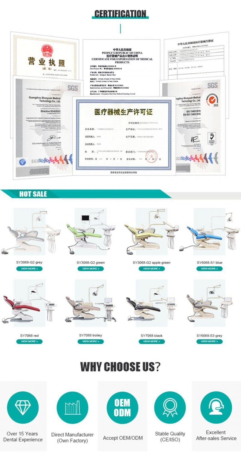 CE Approved Fashion Disinfection Dental Equipment Suntem Dental Chair with Curing Light